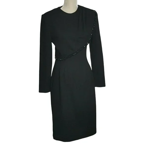 Etoile Womens Dress Size 6 Vintage Sheath Black Beaded Midi Long Sleeve - Picture 1 of 8